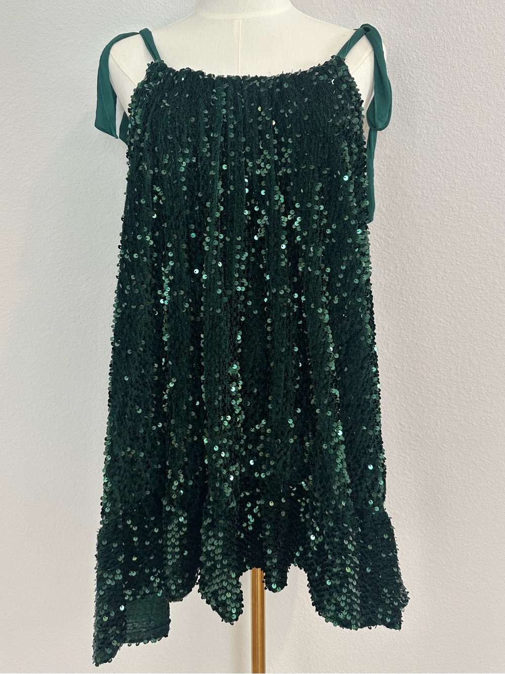 Free People Emerald Green Sequin Tie-Shoulder Dress S